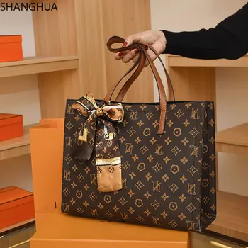 SHANGHUA Проста ретро луксозна дамска чанта на рамото си голям капацитет, преносими портмонета и чанти на дизайнерска чанта