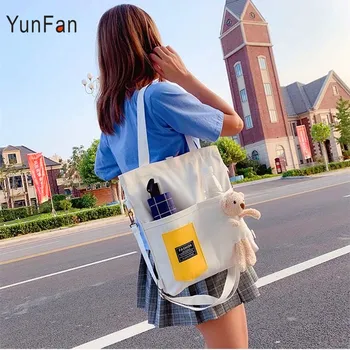 Нова Мода Холщовая дамска чанта с Кукла Мечка, Модни Корейската версия е с Голям Капацитет, Скъпа студентски чанта на едно рамо, Диагонално чанта