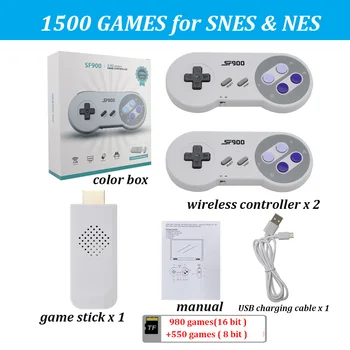 1500 Игри Ретро Игрова Конзола SF900 HD Видео Игрова Конзола за SNES Безжичен Контролер на 16 Бита Преносим Плейър Слот за NES