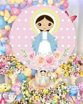 През цялата Фон кръг фон сладка Дева Мария момиче детски душ рожден ден банер декотация настолна Покриване на первази YY-358