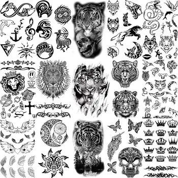 Реалистични Временни Татуировки Тигър За Жени, Възрастни, Мъже, Деца, Crown, Череп, Мандала, Фалшива Татуировка, Миещи Ръце, Малки Татуировки, Хартия